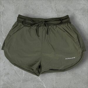 Women's Loose Fit Alphalete Olive Green Vented Workout Gym Essential Shorts - S